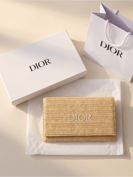 Dior Handbags - DIOR Natural Raffia Foldover Clutch- Beige